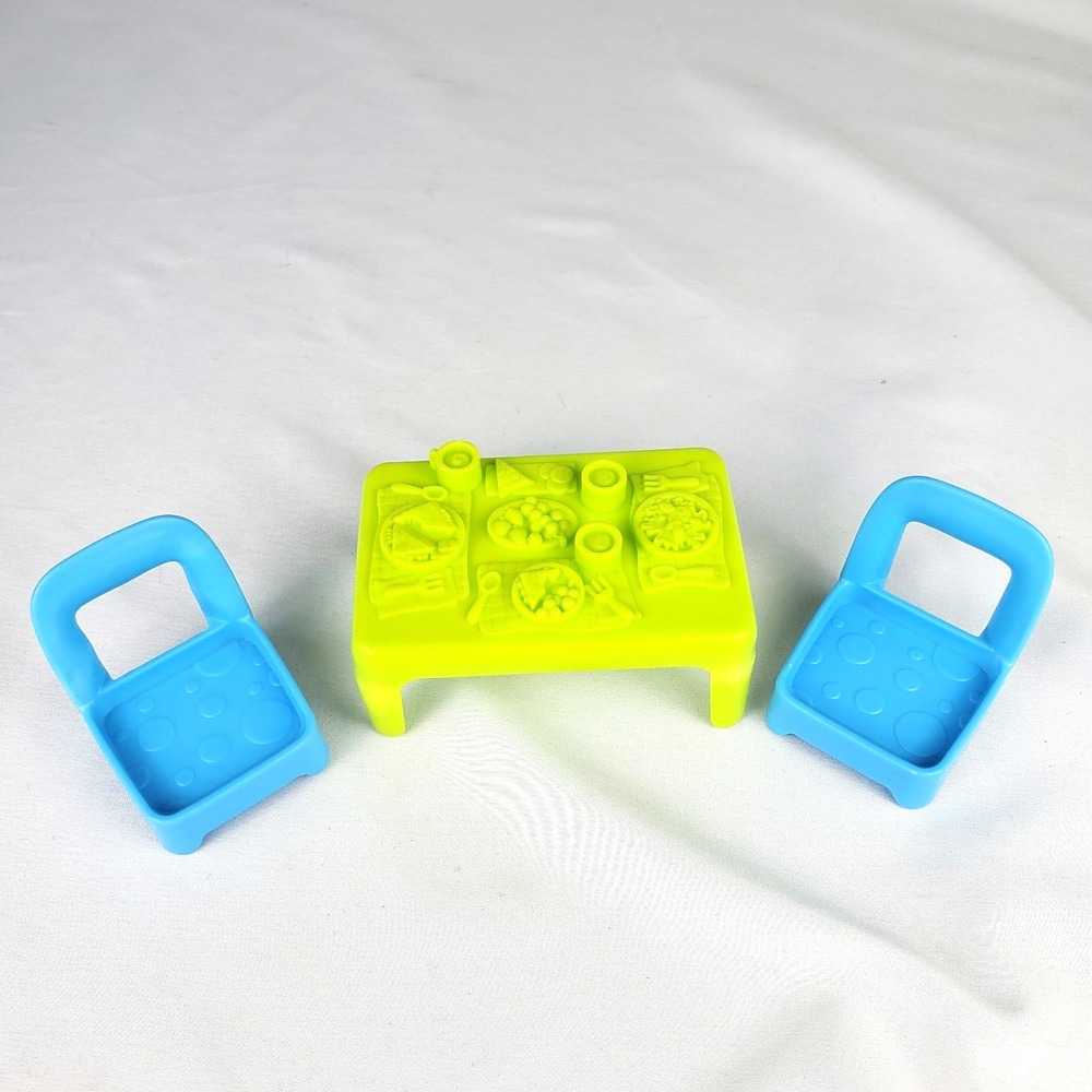 Vintage Fisher-Price Little People Blue Chairs Green Table Dining Set